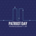 Vector illustration of neon twin towers and the inscription Patriot day on a blue background with stars