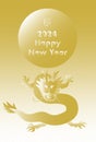 Vector illustration of 2024 New Year\'s card. Year of the dragon. A dragon facing the front with a golden gradient.