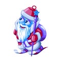 Christmas tree toy Santa Claus on skis with gifts bag and staff. Royalty Free Stock Photo