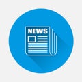 Vector illustration Newspaper news on blue background. Flat image news with long shadow. Layers grouped for easy editing