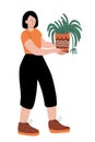 Vector illustration of a nice woman with a spider houseplant