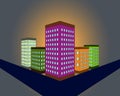 Vector illustration of night city with buildings. Cityscape background in flat style. Skyline silhouette. Night view for banner, Royalty Free Stock Photo