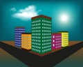 Vector illustration of night city with buildings, clouds and moon at the sky. Cityscape background in flat style. Skyline Royalty Free Stock Photo
