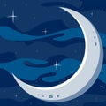 Night time half moon and a stary sky. Royalty Free Stock Photo