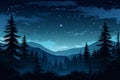 vector illustration of night forest landscape with pine trees and stars Royalty Free Stock Photo