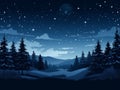 vector illustration of night landscape with trees and stars Royalty Free Stock Photo