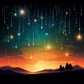 vector illustration of night sky with stars and meteors