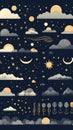vector illustration of night sky with stars moon and clouds Royalty Free Stock Photo