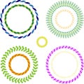 Set of nine circular frames in geometric forms and flat colors.