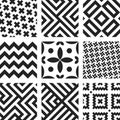 Nine seamless geometric regular patterns in black and white. Royalty Free Stock Photo