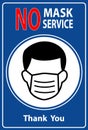 Vector illustration of No Mask - No Service poster with a person wearing a mask