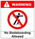 Vector illustration of a no skateboarding allowed sign with man silhouette