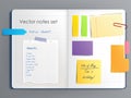 Vector illustration of a notebook page with various colored sticky paper notes