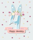 Vector illustration with number Four, Bunny ears and flower wreath