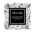 Vector hand drawn illustration Nuts and seeds with black square label