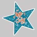 Vector illustration objects star with lettering fourth of july in red, blue and white colored for advertisment. Holiday, 4 of july