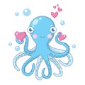 Vector illustration with an octopus in love