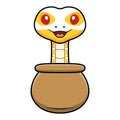 Cute albino ball python snake cartoon inside the sack