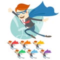 Vector Illustration of Office superman flying in front of his working place. Color variation Royalty Free Stock Photo