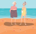 Vector illustration of old-aged couple having rest on beach
