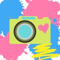 Old-fashioned color camera. Flat style. Abstract color spots background Royalty Free Stock Photo