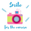 The old-fashioned color camera. Flat style. on a white background Royalty Free Stock Photo