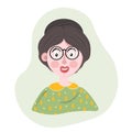 A vector illustration of an old fashioned woman with big glasses.