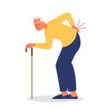 Vector illustration of old man with lumbar pain or injury.