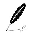 A vector illustration of an old quill and ink. Feather Quill and ink. A retro image of a writing with quill icon Royalty Free Stock Photo