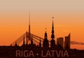 Riga Old Town Skyline during sunset time