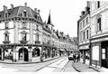 Vector illustration of old streets, beautiful city landmarks of the Victorian era, isolated on a white background Royalty Free Stock Photo