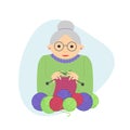 Vector illustration, old woman knits on knitting