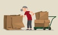 Vector illustration of an old woman working as waste picker in Hong Kong Royalty Free Stock Photo