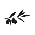 Vector illustration with olive branch in black color. Label for olive oil producers, packaging design for olives. Siluet natural