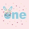 Vector illustration One with Bunny head, flower wreath