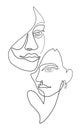 Vector illustration, One line face. Minimalist continuous linear sketch woman face