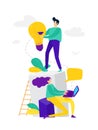 Vector illustration, online assistant at work, online promotion, remote work manager, search for new ideas, teamwork in a company