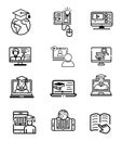 Vector illustration online school and higher education icons set in black outline style. Royalty Free Stock Photo