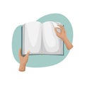 Vector illustration of an open book. The person turns the page Royalty Free Stock Photo