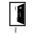 Vector illustration of an open door with the number twenty-five and shoe prints on the door and the next, flat style Royalty Free Stock Photo