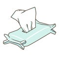 Vector illustration of open plastic wrap with wet wipes isolated on whit