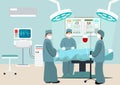 Vector Illustration of operating room. Surgeon team at work in operating room. Medical surgery flat composition with