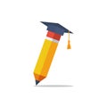 Orange pencil in hat of the graduate