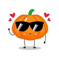 Vector illustration of orange pumpkin character with cute expression, kawaii, lovely, adorable sunglasses