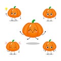 Vector illustration of orange pumpkin character with various cute expression, kawaii, happy, lovely, smile Royalty Free Stock Photo