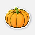 Vector illustration. Orange pumpkin with green stem. Healthy vegetarian soup. Ingredient for salad.