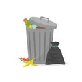 Vector illustration of ordering garbage collection service. Trash can icon in flat