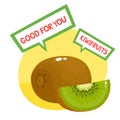 Vector illustration of organic badge with kiwifruit isolated on white.