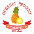 Vector illustration of organic badge with pineapple isolated on white.