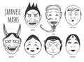 Japanese theatrical human masks set Royalty Free Stock Photo